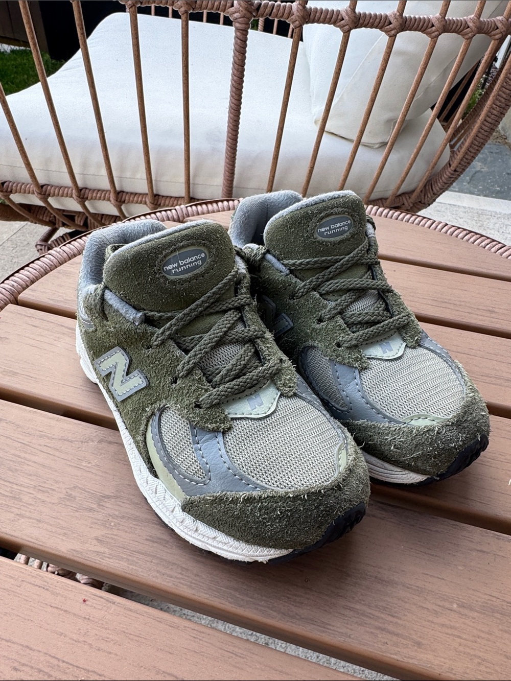 New Balance Kids Olive and Gray Sneakers